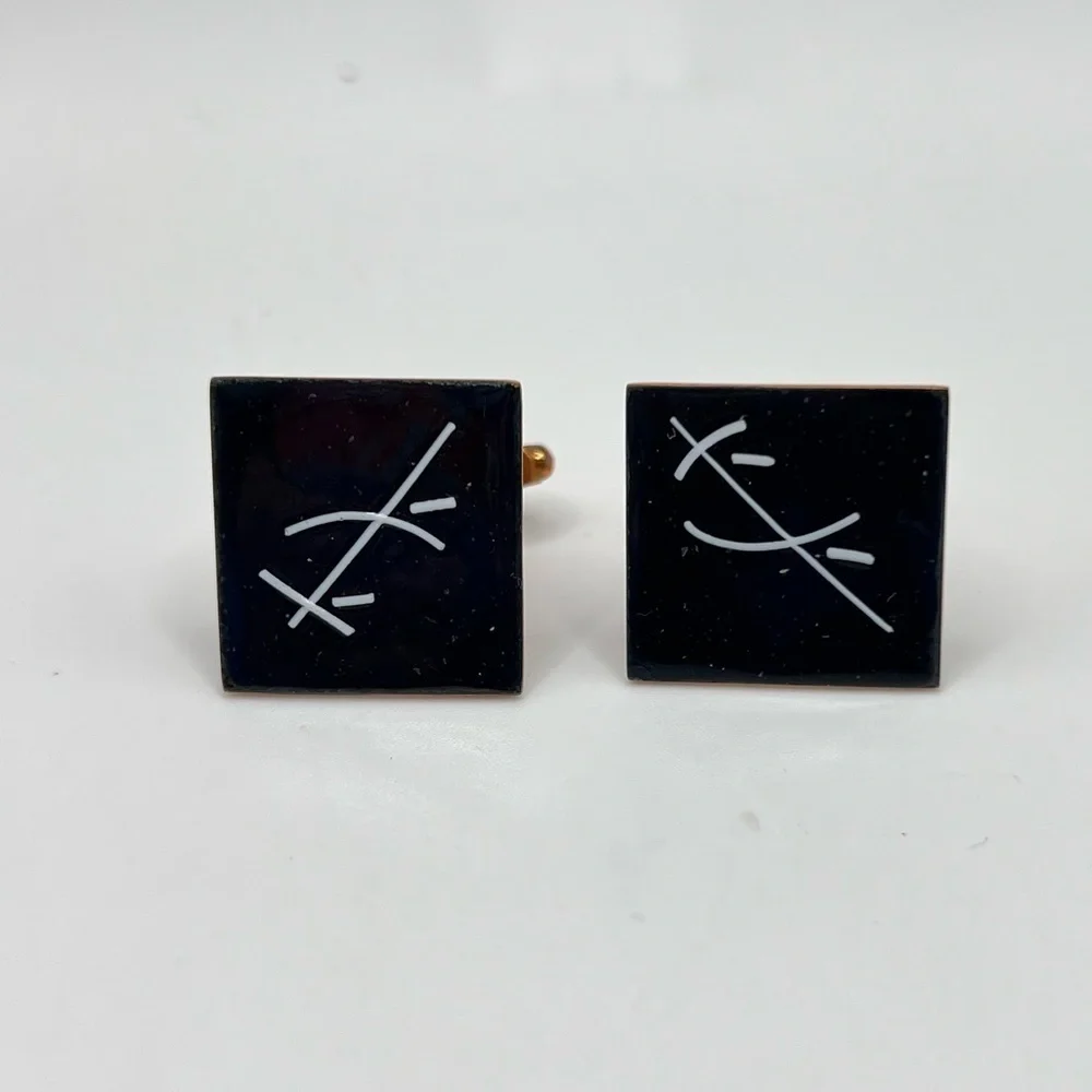 Vintage Copper Enamel Handmade Cuff Links Abstract Design